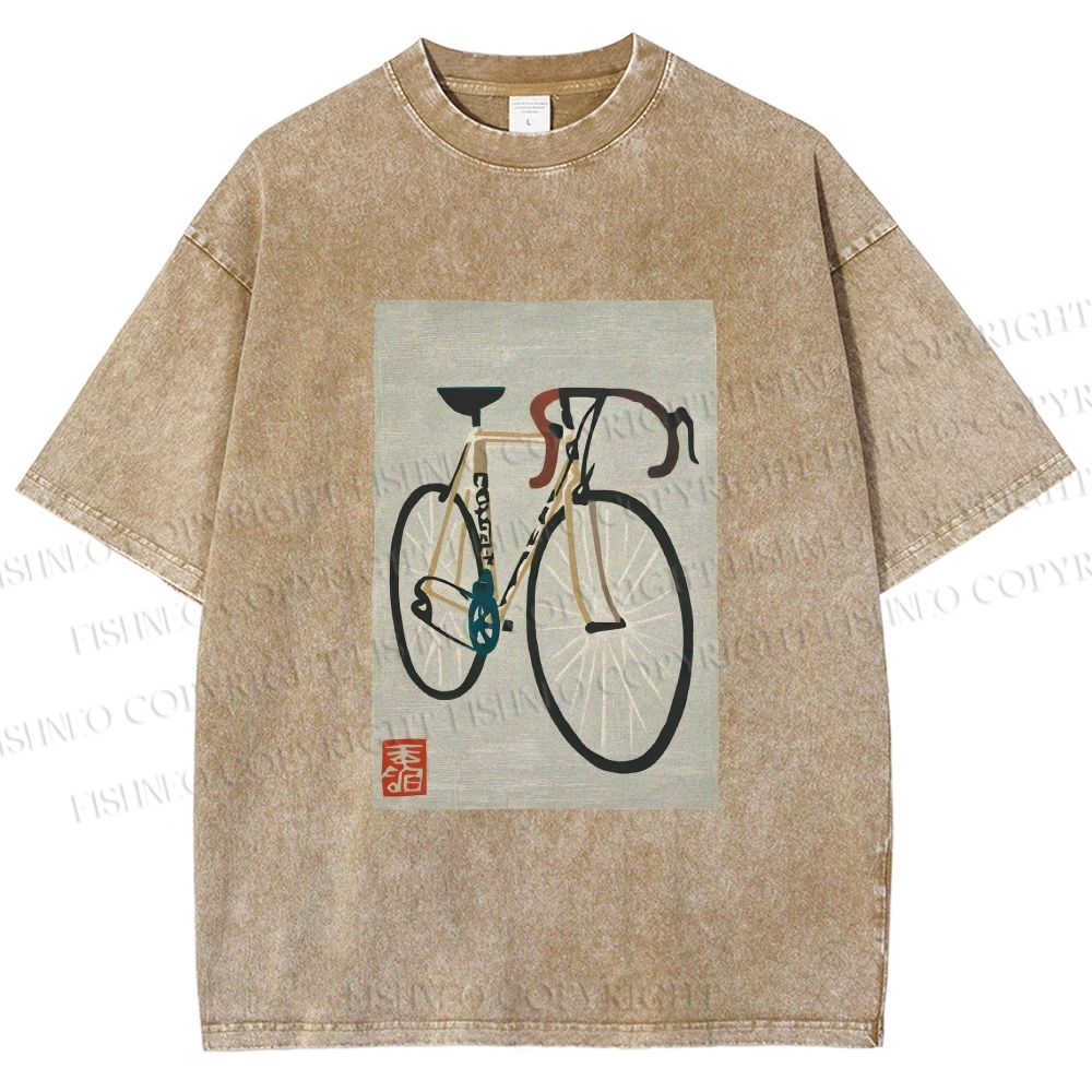 Unisex Retro Bicycle Printed Washed Tee