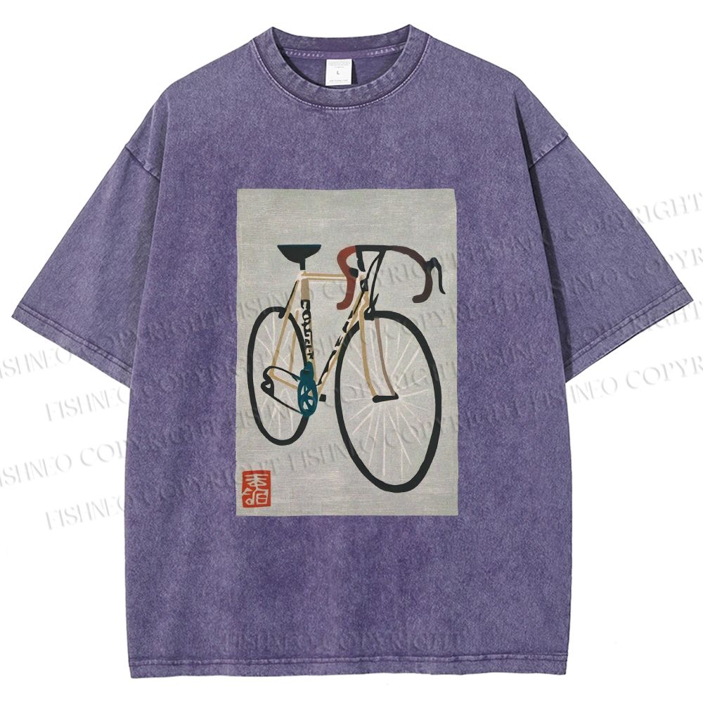 Unisex Retro Bicycle Printed Washed Tee