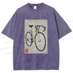 Unisex Retro Bicycle Printed Washed Tee