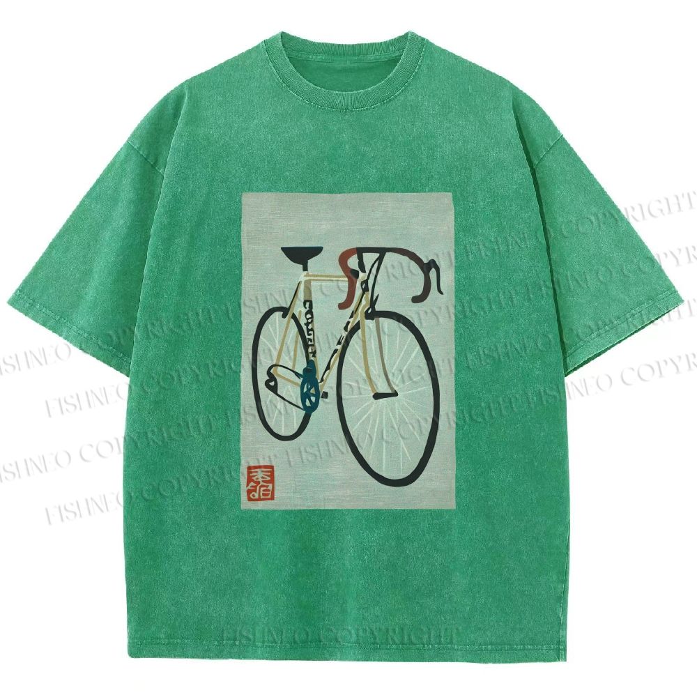 Unisex Retro Bicycle Printed Washed Tee
