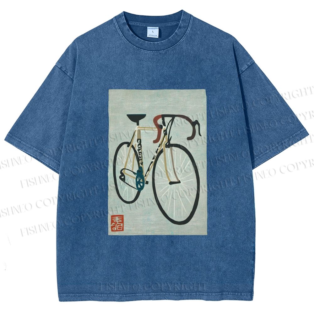 Unisex Retro Bicycle Printed Washed Tee