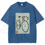 Unisex Retro Bicycle Printed Washed Tee