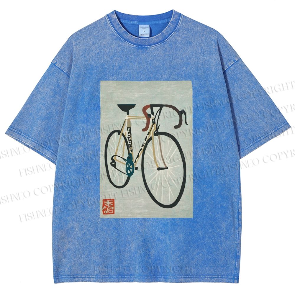 Unisex Retro Bicycle Printed Washed Tee