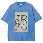 Unisex Retro Bicycle Printed Washed Tee