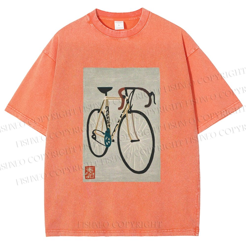 Unisex Retro Bicycle Printed Washed Tee