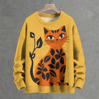 Floral Cat Crew Neck Sweater