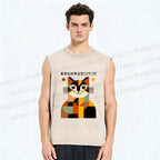 Unisex Bauhasu Geometric Cat Printed Washed Tank Top