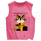 Unisex Bauhasu Geometric Cat Printed Washed Tank Top