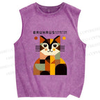 Unisex Bauhasu Geometric Cat Printed Washed Tank Top