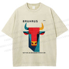 Unisex Bauhaus Geometric Bull Printed Washed Tee