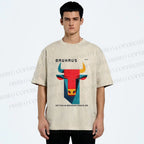 Unisex Bauhaus Geometric Bull Printed Washed Tee