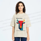 Unisex Bauhaus Geometric Bull Printed Washed Tee