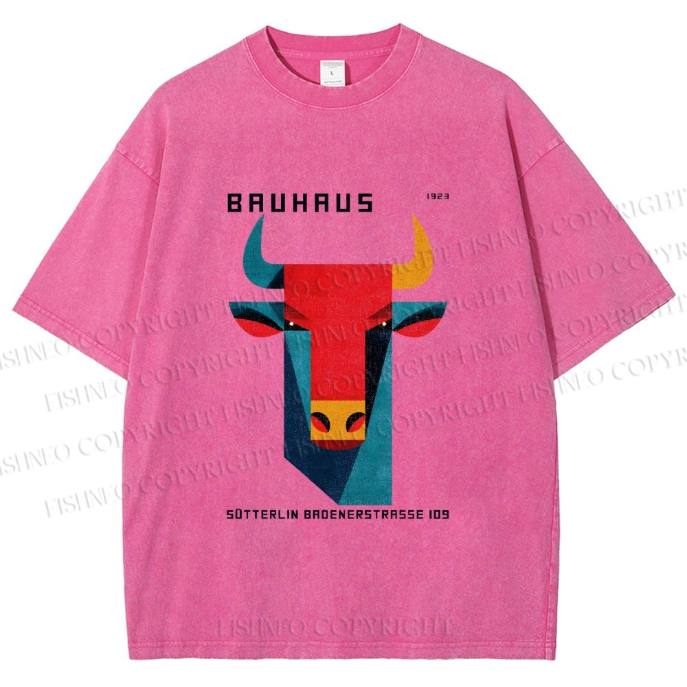 Unisex Bauhaus Geometric Bull Printed Washed Tee
