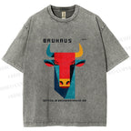 Unisex Bauhaus Geometric Bull Printed Washed Tee