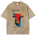 Unisex Bauhaus Geometric Bull Printed Washed Tee