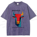 Unisex Bauhaus Geometric Bull Printed Washed Tee