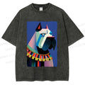 Unisex Geometric Dog Printed Washed Tee