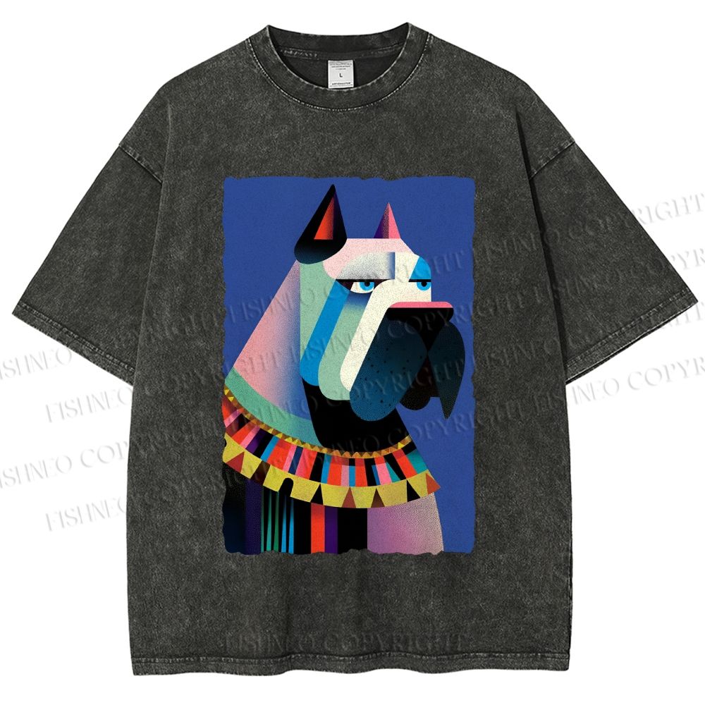 Unisex Geometric Dog Printed Washed Tee