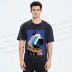 Unisex Geometric Dog Printed Washed Tee