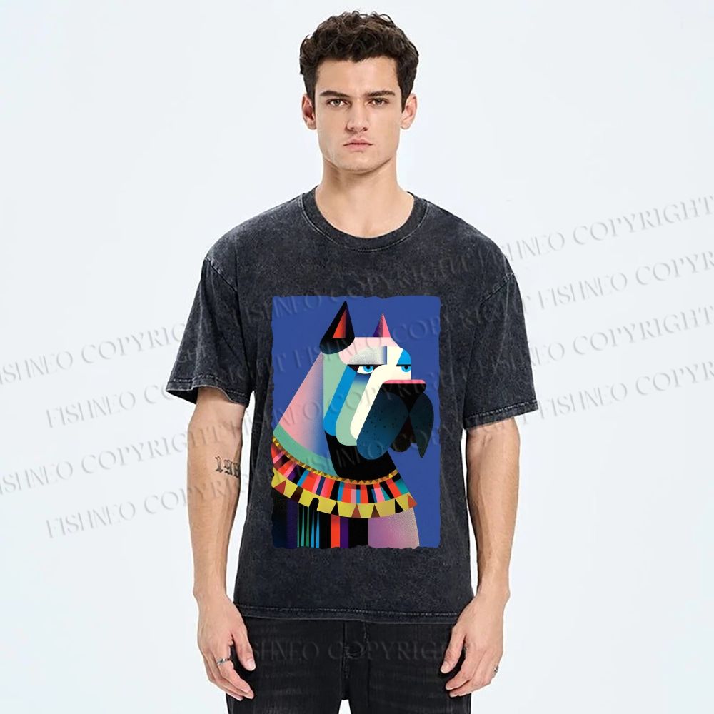 Unisex Geometric Dog Printed Washed Tee