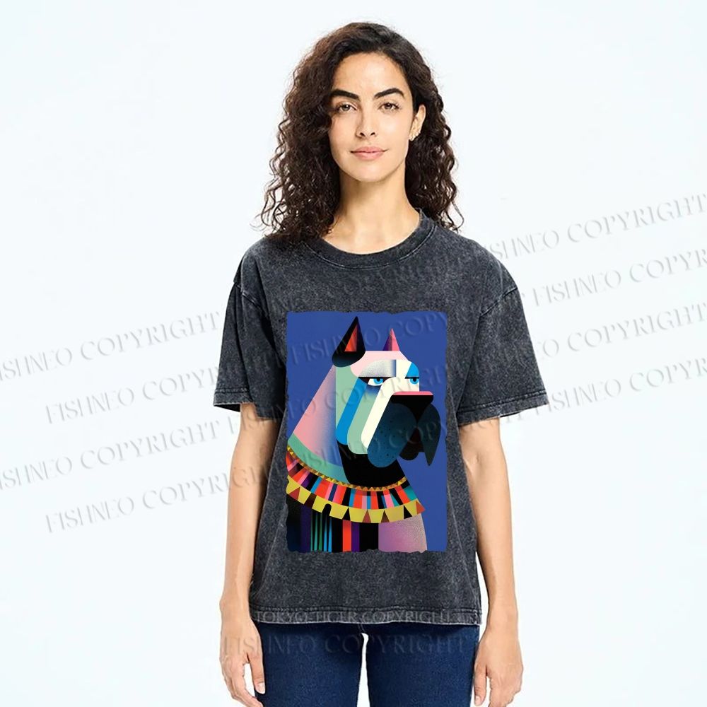Unisex Geometric Dog Printed Washed Tee