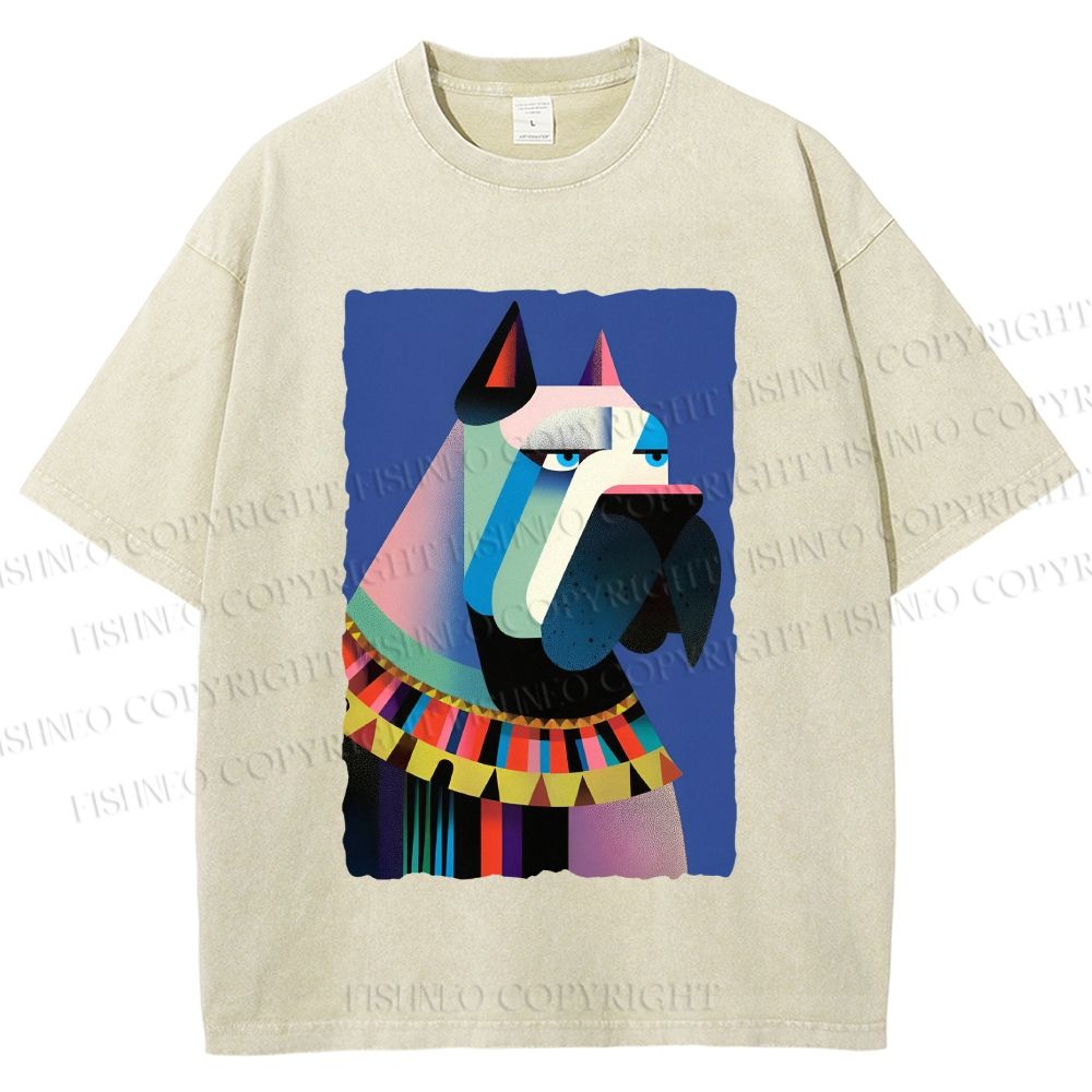 Unisex Geometric Dog Printed Washed Tee
