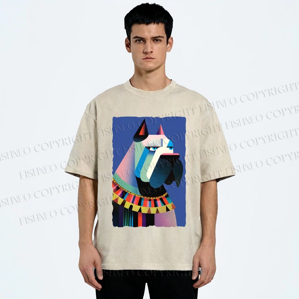 Unisex Geometric Dog Printed Washed Tee