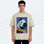 Unisex Geometric Dog Printed Washed Tee