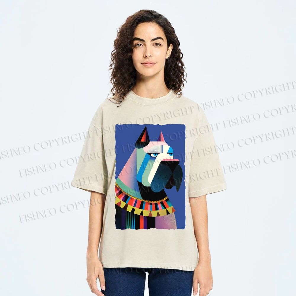 Unisex Geometric Dog Printed Washed Tee