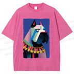 Unisex Geometric Dog Printed Washed Tee