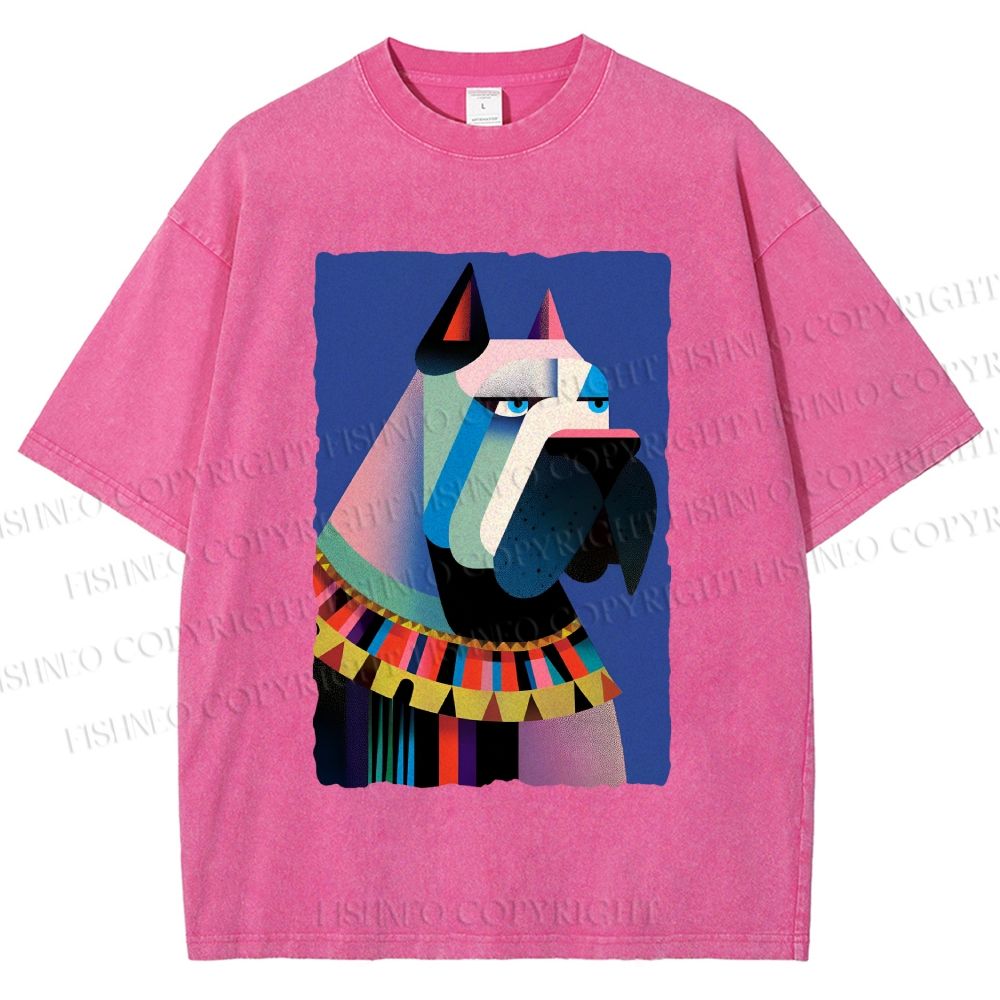 Unisex Geometric Dog Printed Washed Tee