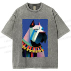 Unisex Geometric Dog Printed Washed Tee