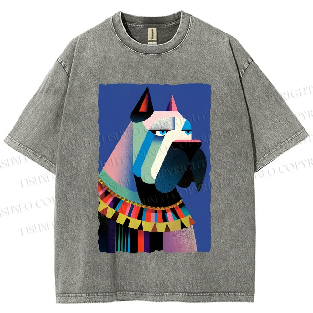 Unisex Geometric Dog Printed Washed Tee