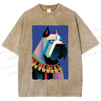 Unisex Geometric Dog Printed Washed Tee