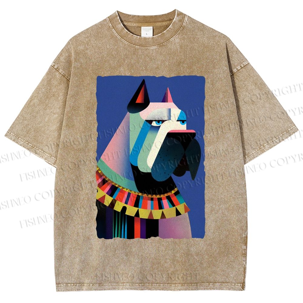 Unisex Geometric Dog Printed Washed Tee
