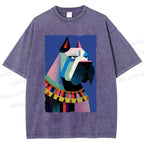 Unisex Geometric Dog Printed Washed Tee