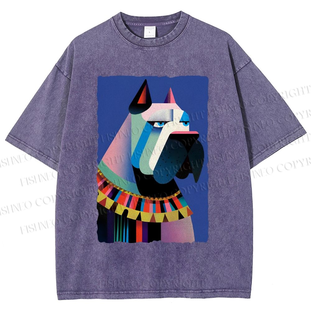 Unisex Geometric Dog Printed Washed Tee