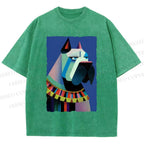 Unisex Geometric Dog Printed Washed Tee