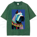 Unisex Geometric Dog Printed Washed Tee