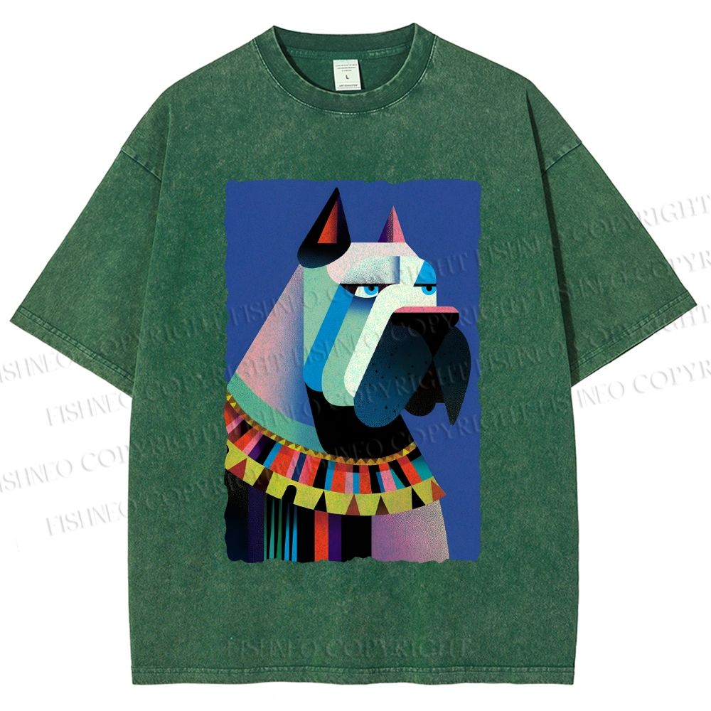 Unisex Geometric Dog Printed Washed Tee