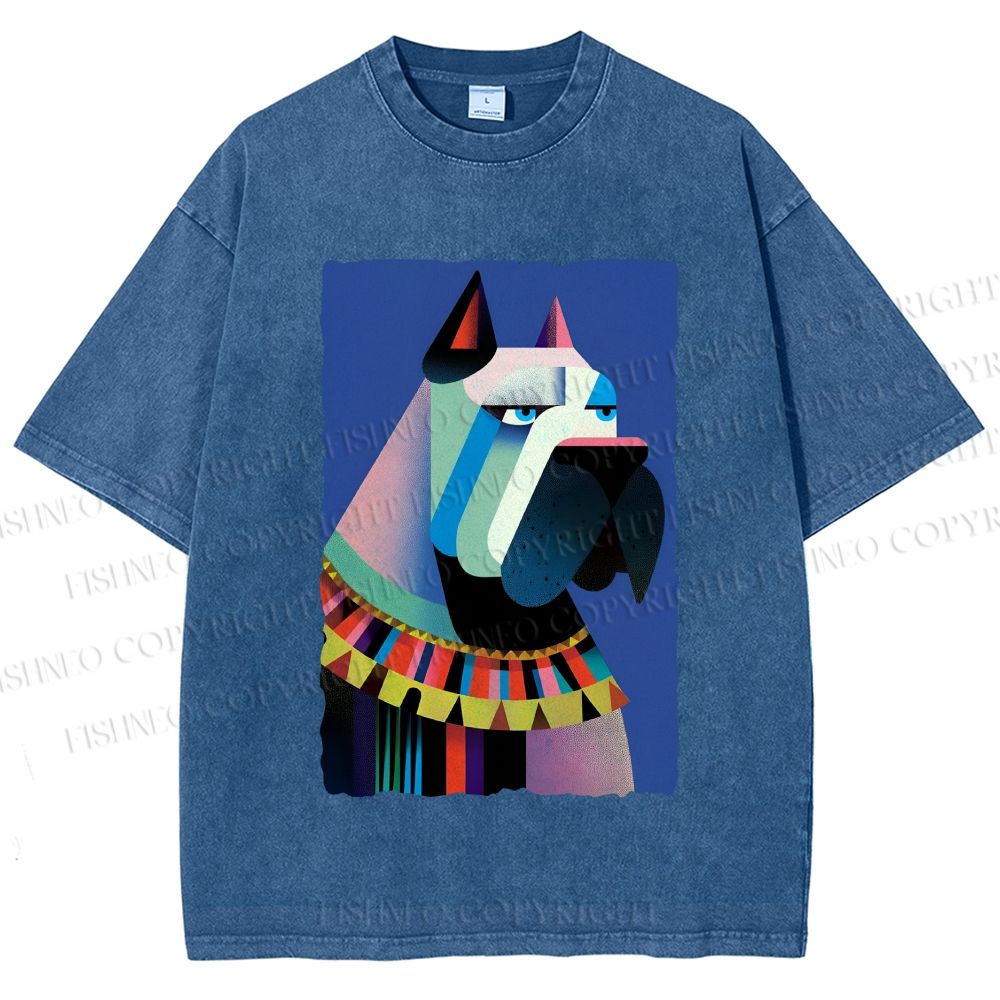 Unisex Geometric Dog Printed Washed Tee