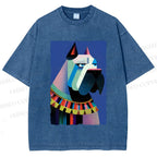 Unisex Geometric Dog Printed Washed Tee