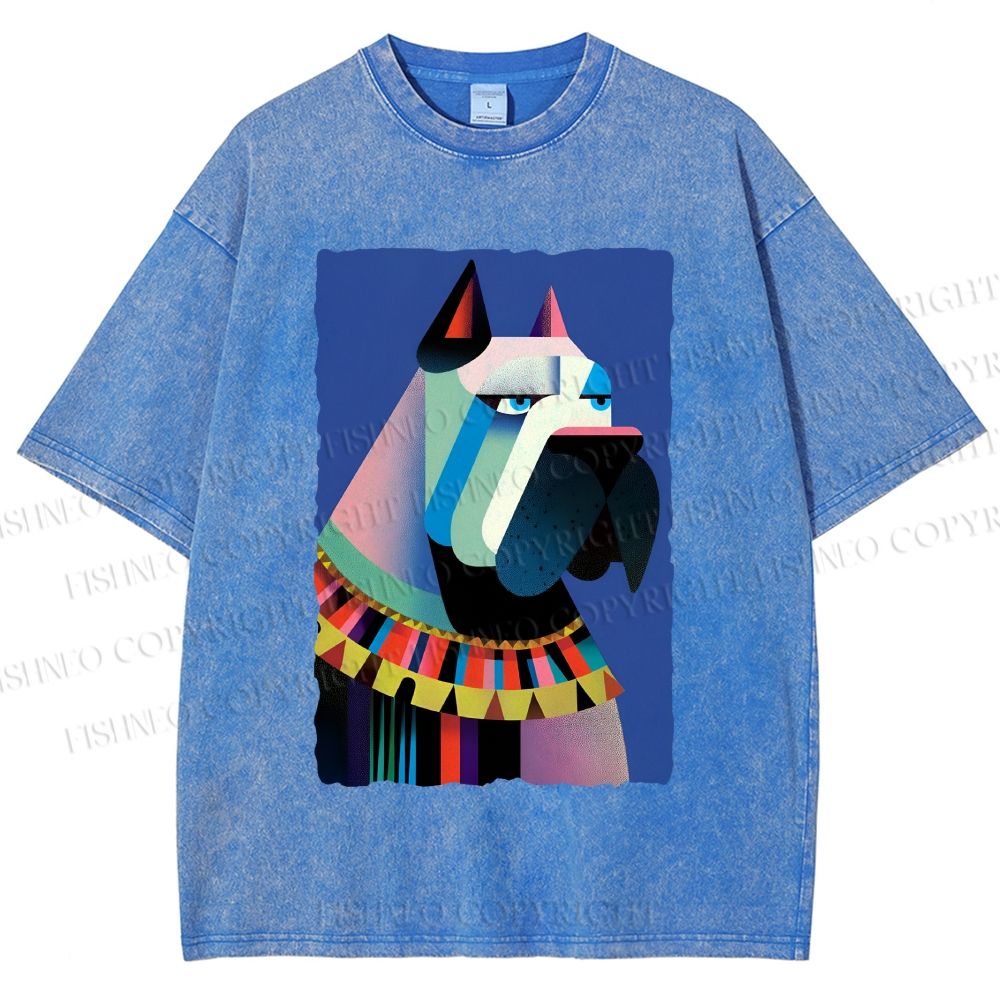 Unisex Geometric Dog Printed Washed Tee
