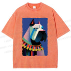 Unisex Geometric Dog Printed Washed Tee
