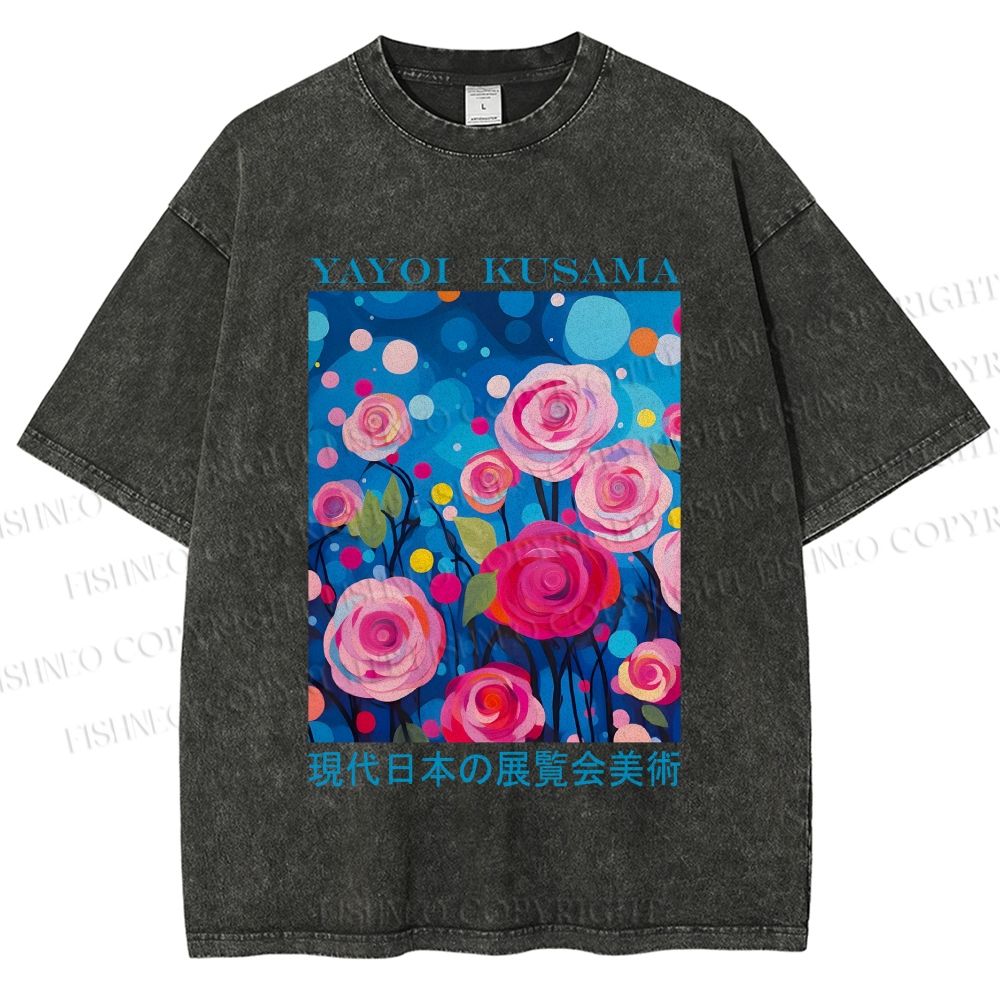 Unisex Yayoi Kusama Rose Printed Washed Tee