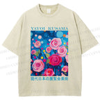 Unisex Yayoi Kusama Rose Printed Washed Tee
