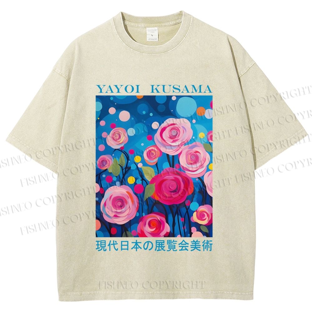 Unisex Yayoi Kusama Rose Printed Washed Tee