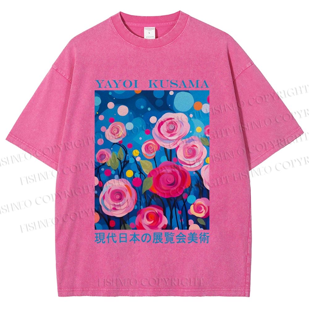 Unisex Yayoi Kusama Rose Printed Washed Tee