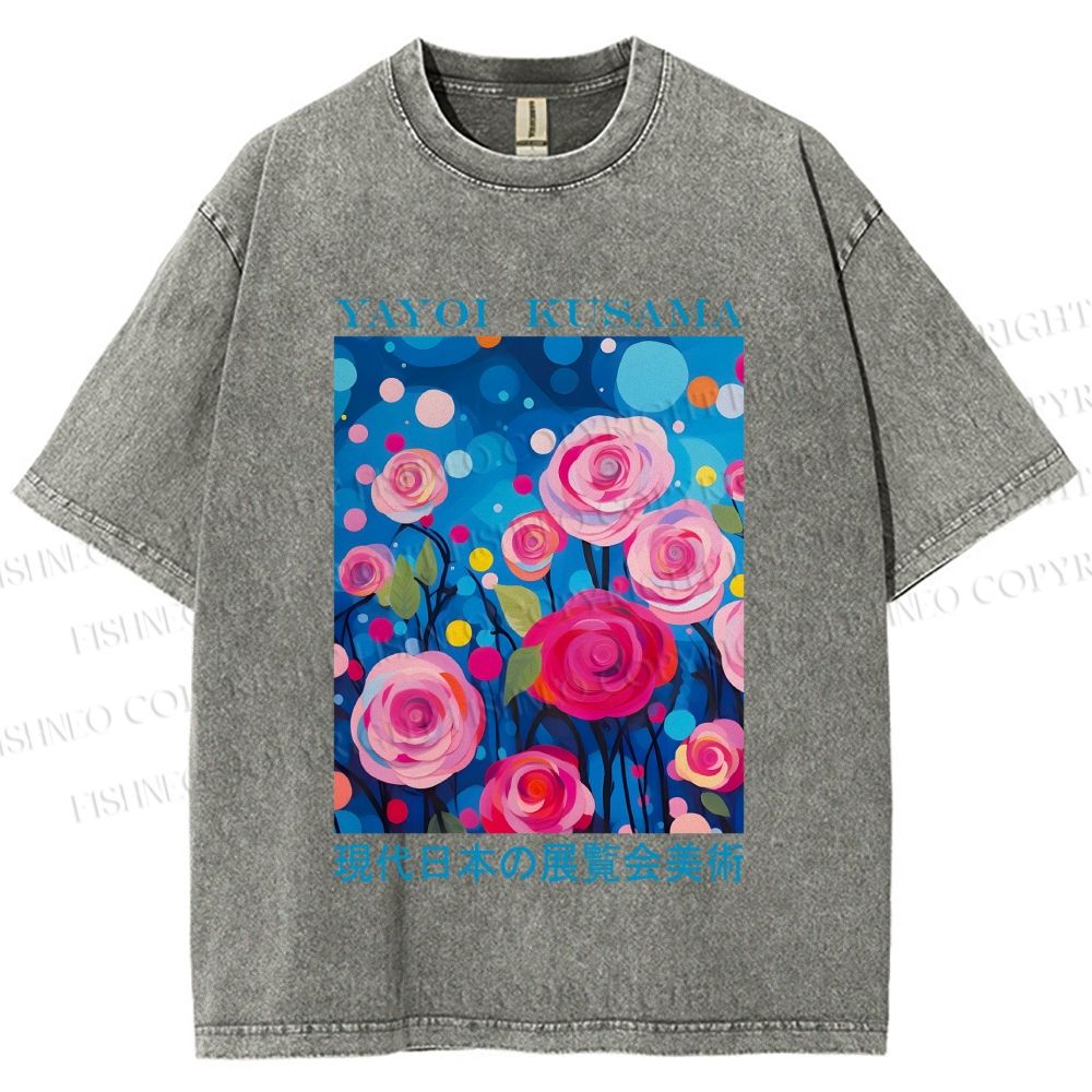 Unisex Yayoi Kusama Rose Printed Washed Tee