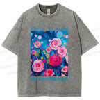 Unisex Yayoi Kusama Rose Printed Washed Tee